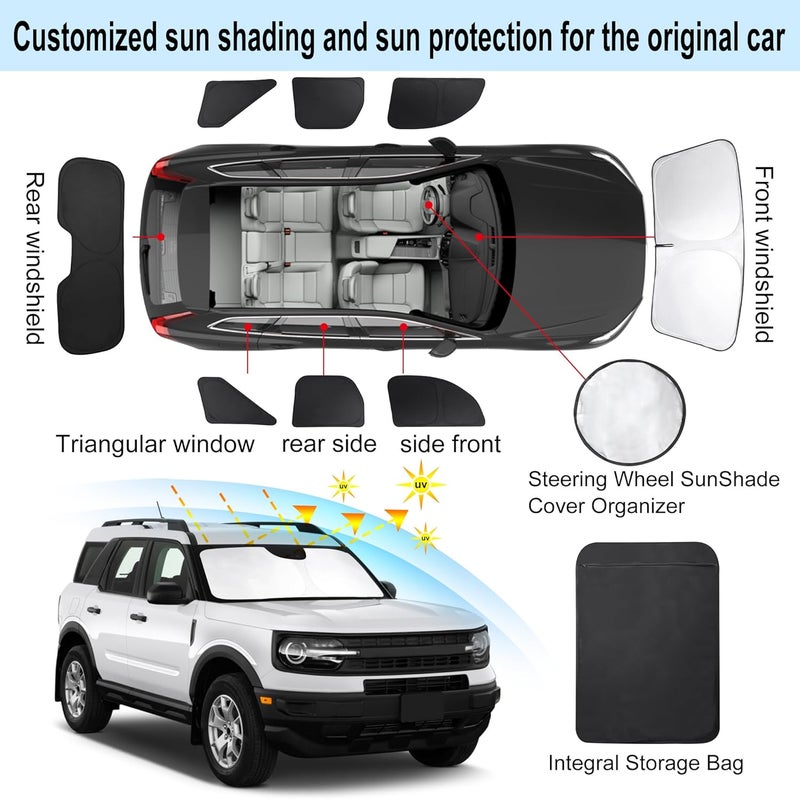 TINGLU Window Shades for Ford Bronco Sport 2021-2024 2025 Accessorie Car Side Full Windows Rear Triangular Windshield Sun Shade Sun UV Rays & Privacy Protection for Camping,Napping,and Relaxing 8PCS - Image 3